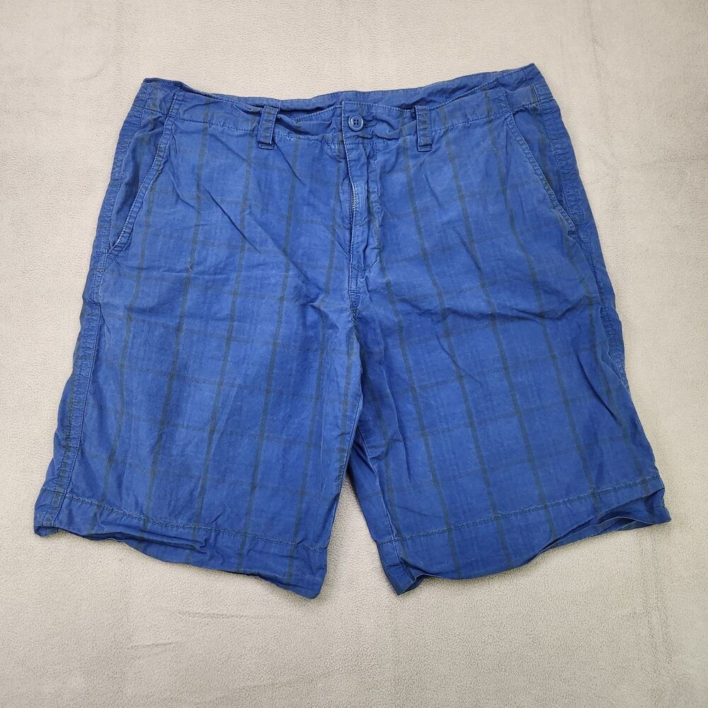 Lacoste Shorts Men's 34 Blue Check Cotton 10" Flat Chino‎ Preppy Casual